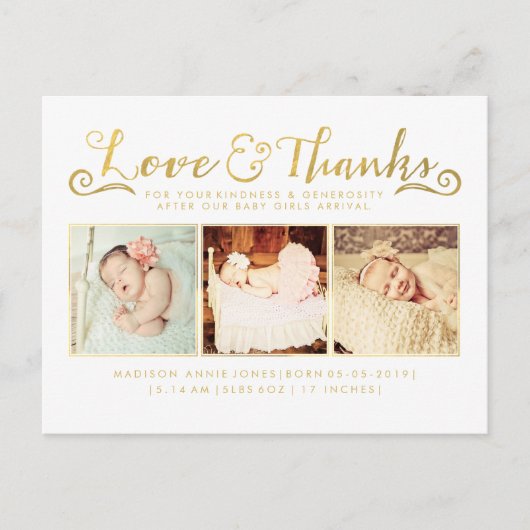 Gold Foil Baby Bedankt Sip & See Briefkaart (Voorkant)