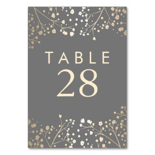 Gold Foil Baby's Breath Grey Wedding Table Number Kaart