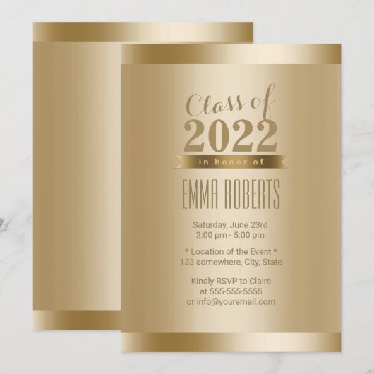 Gold Foil Background Graduparty Kaart (Voorkant / Achterkant)