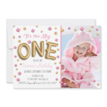 Gold Foil Ballon 1e verjaardag foto uitnodiging