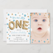 Gold Foil Ballon 1e verjaardag foto uitnodiging (Voorkant)