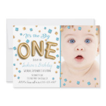 Gold Foil Ballon 1e verjaardag foto uitnodiging