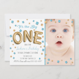 Gold Foil Ballon 1e verjaardag foto uitnodiging