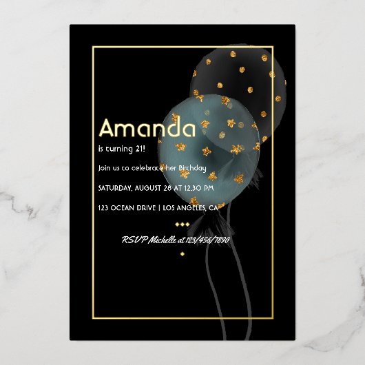 Gold Foil ballon Birthday Folie Uitnodiging (Voorkant)