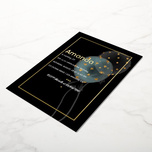 Gold Foil ballon Birthday Folie Uitnodiging (Gedraaid)