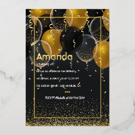 Gold Foil Ballon Birthday Folie Uitnodiging