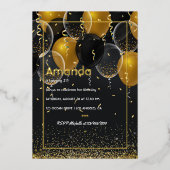 Gold Foil Ballon Birthday Folie Uitnodiging (Voorkant)