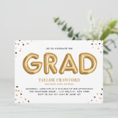 Gold Foil Ballon Confetti Stippen Graduparty Kaart (Staand voorkant)
