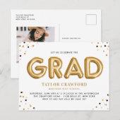 Gold Foil Ballon Confetti Stippen Graduparty Uitnodiging Briefkaart (Voorkant / Achterkant)