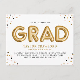 Gold Foil Ballon Confetti Stippen Graduparty Uitnodiging Briefkaart