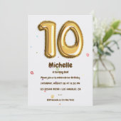 Gold Foil ballon en Confetti 10e verjaardag Kaart (Staand voorkant)