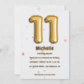Gold Foil ballon en Confetti 11e verjaardag Kaart (Voorkant)
