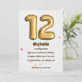 Gold Foil ballon en Confetti 12e verjaardag Kaart (Staand voorkant)