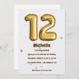 Gold Foil ballon en Confetti 12e verjaardag Kaart