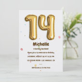 Gold Foil ballon en Confetti 14e verjaardag Kaart (Staand voorkant)