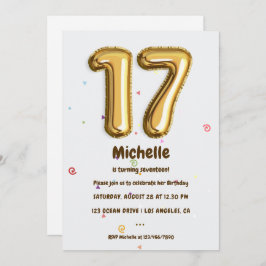 Gold Foil ballon en Confetti 17e verjaardag Kaart
