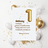 Gold Foil ballon en Confetti 1e verjaardag Foto Kaart