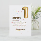 Gold Foil ballon en Confetti 1e verjaardag Kaart (Staand voorkant)