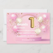 Gold Foil ballon en Confetti 1e verjaardag Kaart (Voorkant)