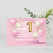 Gold Foil ballon en Confetti 1e verjaardag Kaart (Staand voorkant)
