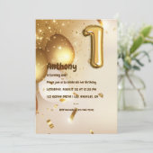 Gold Foil ballon en Confetti 1e verjaardag Kaart (Staand voorkant)