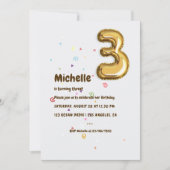 Gold Foil ballon en Confetti 3e verjaardag Foto Kaart (Voorkant)