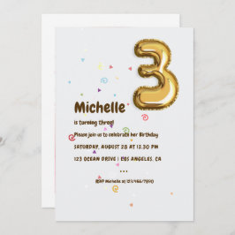 Gold Foil ballon en Confetti 3e verjaardag Foto Kaart