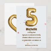 Gold Foil ballon en Confetti 5e verjaardag Kaart (Voorkant / Achterkant)