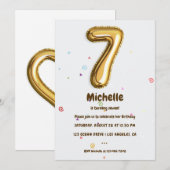Gold Foil ballon en Confetti 7th Birthday Party Kaart (Voorkant / Achterkant)