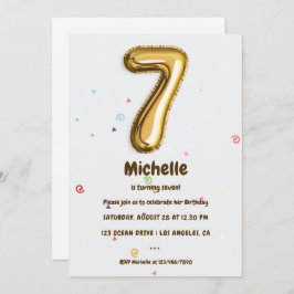 Gold Foil ballon en Confetti 7th Birthday Party Kaart