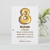 Gold Foil ballon en Confetti 8e verjaardag Kaart (Staand voorkant)