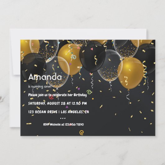 Gold Foil ballon en Confetti Birthday Kaart (Voorkant)