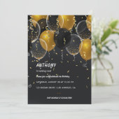 Gold Foil ballon en Confetti Birthday Party Invi Kaart (Staand voorkant)