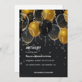 Gold Foil ballon en Confetti Birthday Party Invi Kaart (Voorkant / Achterkant)