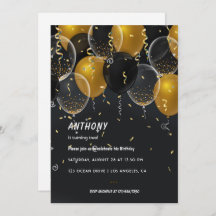 Gold Foil ballon en Confetti Birthday Party Invi