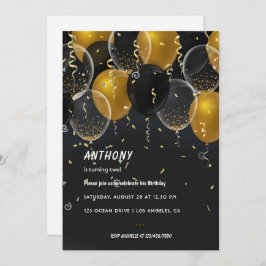 Gold Foil ballon en Confetti Birthday Party Invi Kaart