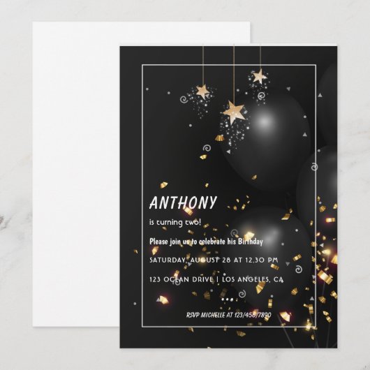 Gold Foil ballon en Confetti Birthday Party Kaart (Voorkant / Achterkant)