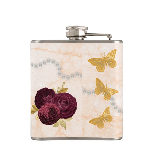 Gold Foil Balloon & Floral 70th Birthday & Photo Heupfles (Achterkant)