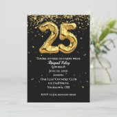 Gold Foil Balloons 25th Birthday Party Invitation Kaart (Staand voorkant)