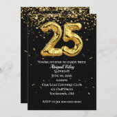Gold Foil Balloons 25th Birthday Party Invitation Kaart (Voorkant / Achterkant)