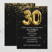 Gold Foil Balloons 30th Birthday Party Invitation Kaart (Voorkant / Achterkant)