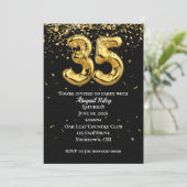 Gold Foil Balloons 35th Birthday Party Invitation Kaart (Staand voorkant)
