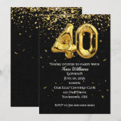 Gold Foil Balloons 40th Birthday Party Invitation Kaart (Voorkant / Achterkant)