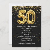 Gold Foil Balloons 50th Birthday Party Invitation Kaart (Voorkant)