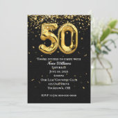 Gold Foil Balloons 50th Birthday Party Invitation Kaart (Staand voorkant)
