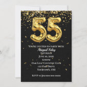 Gold Foil Balloons 55th Birthday Party Invitation Kaart (Voorkant)