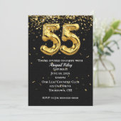 Gold Foil Balloons 55th Birthday Party Invitation Kaart (Staand voorkant)