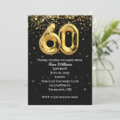 Gold Foil Balloons 60th Birthday Party Invitation Kaart (Staand voorkant)