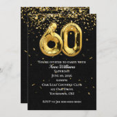 Gold Foil Balloons 60th Birthday Party Invitation Kaart (Voorkant / Achterkant)