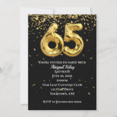 Gold Foil Balloons 65th Birthday Party Invitation Kaart (Voorkant)